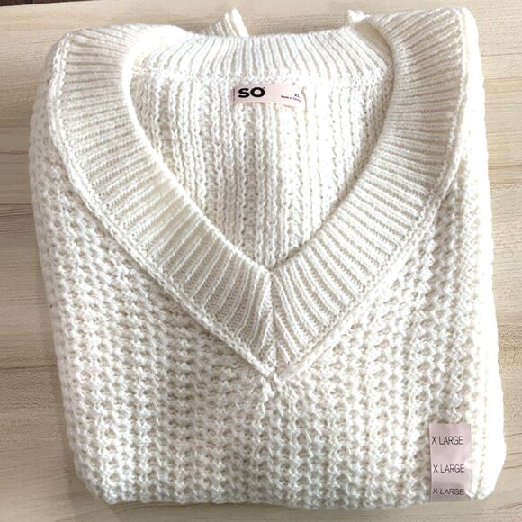 NWT!! CREAM V-Neck Balloon Sleeve Sweater By SO (Sonoma) in XL - Picture 5 of 7